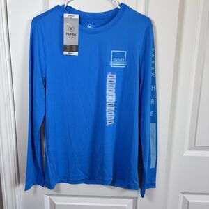 Hurley Men's Blue Heroic Long Sleeve Moisture Wicking Rash Guard Shirt Small NWT